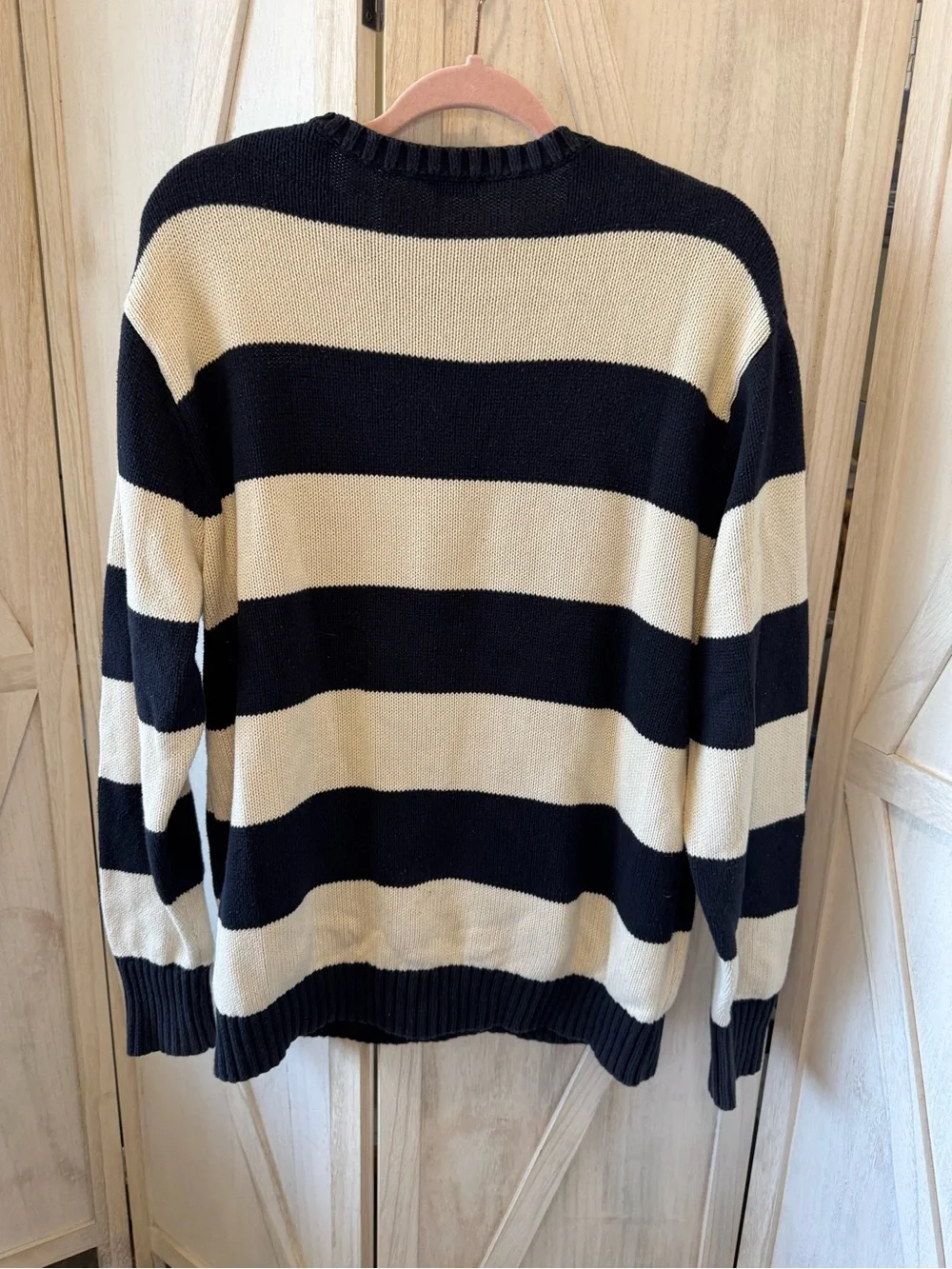 John Galt Brandy Melville Black & Cream Striped Crewneck Sweater